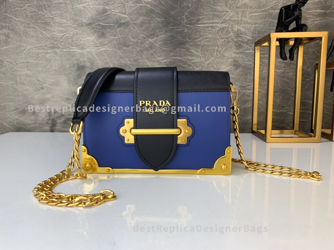 Prada Blue Leather Shoulder Bag With Diamond Effect GHW 018